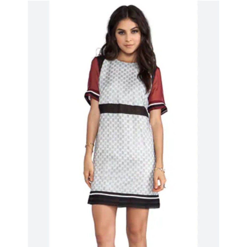 Elizabeth and James Garcia 100% Silk Burgundy $425 Black Shift Dress Size XS